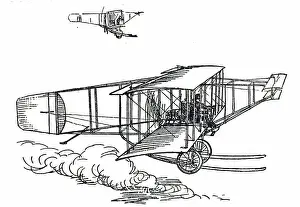 Elevators Prints: Illustration of a Wright biplane of the pusher type with elevators at the front