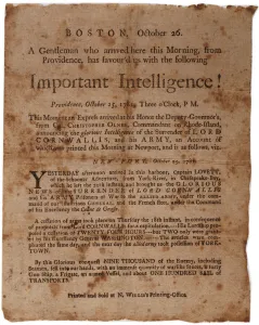 Yorktown Prints: Important Intelligence! (announcing the surrender of Cornwallis at Yorktown)