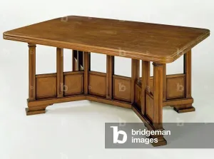 Indian walnut table with rectangular top, ca 1906, by Eugenio Quarti (1867-1926), Italy, 20th century
