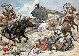 Indigneous Culture Prints: Indians attacking train