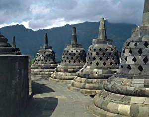Borobudur Prints: Indonesia, Central Java Province, Borobudur, Stupas