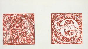 William Morris Prints: Two initials, red on white