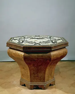 Chalk Prints: Inlaid walnut root octagonal table