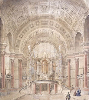 The Interior of the Great Hall, St Georges Hall, Liverpool, (pencil