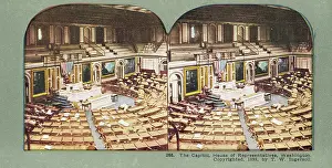 Seats Prints: Interior of the House of Representatives, the Capitol, Washington DC, 1898 (colour photo)
