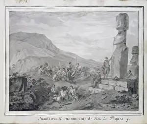 Islanders & Monuments of Easter Island, 1786 (w / c & ink on paper) (see also BAL 72648)