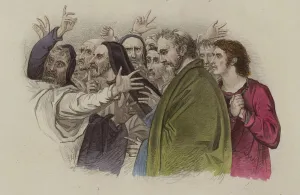 Joseph of Arimathea with the outraged multitude (colour litho) Joseph of Arimathea with the outraged multitude (colour litho)