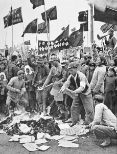 Land reform in Communist China - the burning of official documents, Shanghai Land reform in Communist China - the burning of official documents, Shanghai