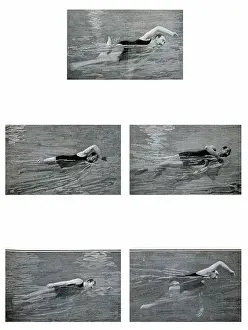 Lesson Prints: Learning different aspects of swimming. Montage of French photographs 1900