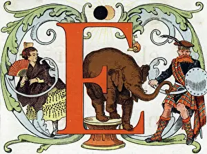 Letter E: Spanish, eclipse, elephant, tartan. engraving in Alphabet'. Finish printing on 15 November 1875 by Charles Unsinger for Alphonse Lemerre, bookseller-publisher, Paris, 27-31 passage Choiseul
