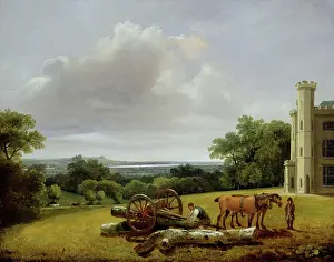 School Korean Prints: Loading a Timber Wagon at Cave Castle, Yorkshire, 1806 (oil on canvas)