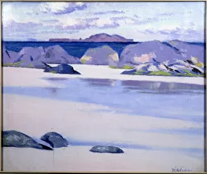 Low tide, Iona, looking towards the Dutchmans Cap, Lunga (oil on canvas)