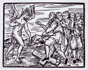 Male witch renouncing Christ, copy of an illustration from ' Male witch renouncing Christ, copy of an illustration from '