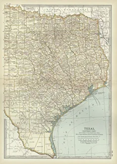 Us State Border Prints: Map of eastern Texas, c.1900 (engraving)