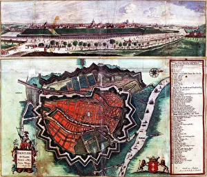 1680s Prints: Map showing the fortifications of Danzig