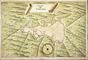 Samuel Scott Prints: Map of Siena and its defensive structures