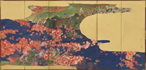 Jean-Michel Frank Prints: Maple leaves on a stream, six-panel screen, Edo Period, 1856-58