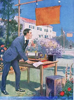 Robinson Thomas Heath 1869 1954 Prints: One of Marconi's earliest experiments