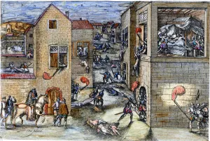The massacre of Saint Barthelemy (1572).engraving of the 17th century The massacre of Saint Barthelemy (1572).engraving of the 17th century
