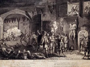 Massacre of Saint Barthelemy (Saint Barthelemy) in Paris on the night of 24 August 1572. Engraving of the 16th century Massacre of Saint Barthelemy (Saint Barthelemy) in Paris on the night of 24 August 1572. Engraving of the 16th century
