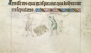 Threshing Prints: Two men threshing corn