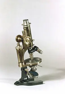 1895 Prints: Microscope with objectives of different powers which could be turned into viewing position as required
