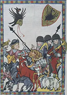 Falconry Prints: Miniature from the Codex Manesse, manuscript, 1304, Germany 14th Century