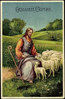 God Paske Prints: Mining Happy Easter, Jesus, Lambs, Shepherd's Staff