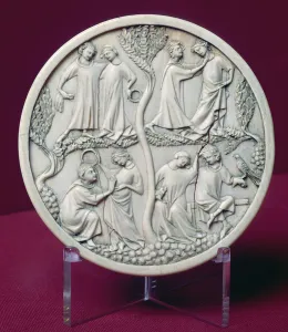 Mirror case depicting courtly scenes, c.1320-30 (ivory) (see also 170247) Mirror case depicting courtly scenes, c.1320-30 (ivory) (see also 170247)