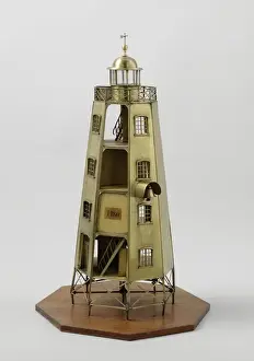 Navigation Prints: Model of the Duiveneiland lighthouse on Java, 1870-72 (brass, wood and glass)
