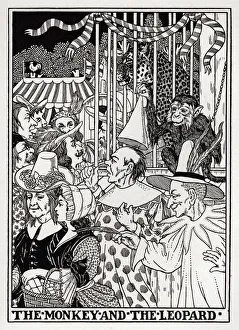 The Monkey and the Leopard (Collection 2, Book 9, fable 3) - engraving from A Hundred Fables of La Fontaine'Illustrated by Percy J. Billinghurst (1871-1933) - 1899