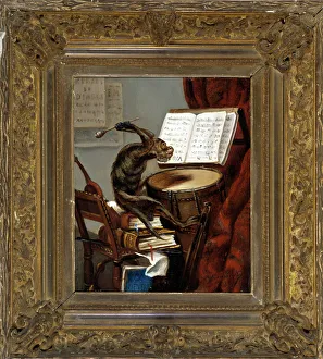 Framed Print : Monkey playing Robert the Devil'. Painting by ean Joseph (Jean-Joseph) Constant dit Benjamin Constant (Benjamin-Constant) (1845-1902). Mandatory mention: Collection fondation regards de Provence, Marseille