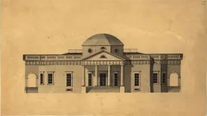 Domed Prints: Monticello: 2nd version (west elevation), recto, 1803 (pen & ink with w / c on paper)