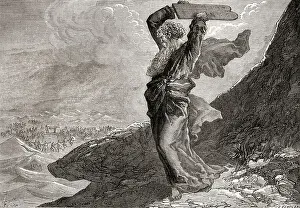 Decalogue Prints: Moses breaking the two stone tablets on which were written the ten commandments