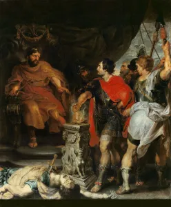 Mucius Scaevola before Lars Porsena, c.1618-20 (oil on canvas) Mucius Scaevola before Lars Porsena, c.1618-20 (oil on canvas)