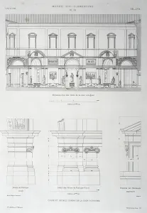 1882 Prints: Octagonal courtyard of Belvedere: elevation of one of sides; elevation and front of column