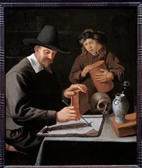 Dessinateur Prints: The painter and his pupil. An apprentice observes his master drawing on a notebook