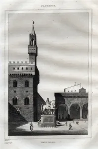Palazzo vecchio in Florence - Piazza della Signoria - Engraving from '" Palazzo vecchio in Florence - Piazza della Signoria - Engraving from '"