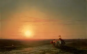 Peasants returning from the fields at sunset