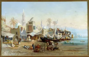 Pecheurs et mosquees du port de Boulack en Egypt Painting by Amable Louis Crapelet (1822-1867) Sun Pecheurs et mosquees du port de Boulack en Egypt Painting by Amable Louis Crapelet (1822-1867) Sun