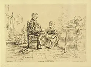 Jozef (1824-1911) Israels Prints: Peeling Potatoes (etching)
