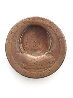 Penny dented by a bullet, 1797 (bronze) Penny dented by a bullet, 1797 (bronze)