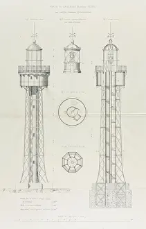Jean Antoine Watteau Prints: Perspective and sections of red lighthouse in Ristna