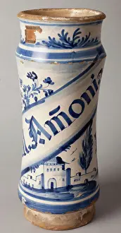 Lleida Prints: Pharmacy can. Glazed earthenware. First half 18th century. Museum inventory no: 1303.2
