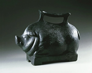 Circa 1st Century Prints: Pig shaped bronze and lead weight on rectangular base, From Pompeii
