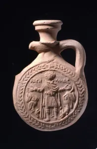 Pilgrim flask associated with the shrine of St Menas at Abu Mina, c.501-700 (pottery) Pilgrim flask associated with the shrine of St Menas at Abu Mina, c.501-700 (pottery)