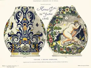 Bone China Prints: Pitcher (broken) with complex design, Rouen, 1708. 1870 (chromolithograph)