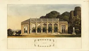 Hothouse Prints: Plan and elevation of a Gothic conservatory, 1816 (engraving)