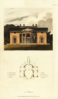 Conservatory Prints: Plan and elevation of a Regency neoclassical villa, 1817 (engraving)