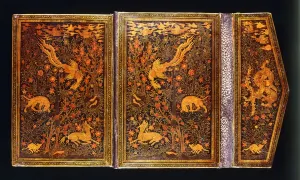 Brown Colour Prints: Polychrome lacquer binding with flap, for Amir Ali Shir Nawa i